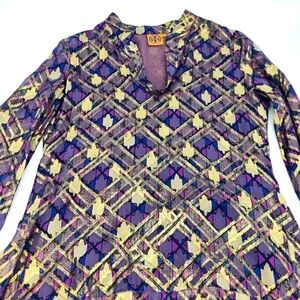 Tory Burch Geometric Purple and Yellow Blouse